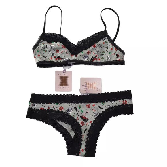 New NWT Rihanna SAVAGE Fenty Lingerie Panty Bra Underwear Set Sexy Christmas S - Picture 1 of 12